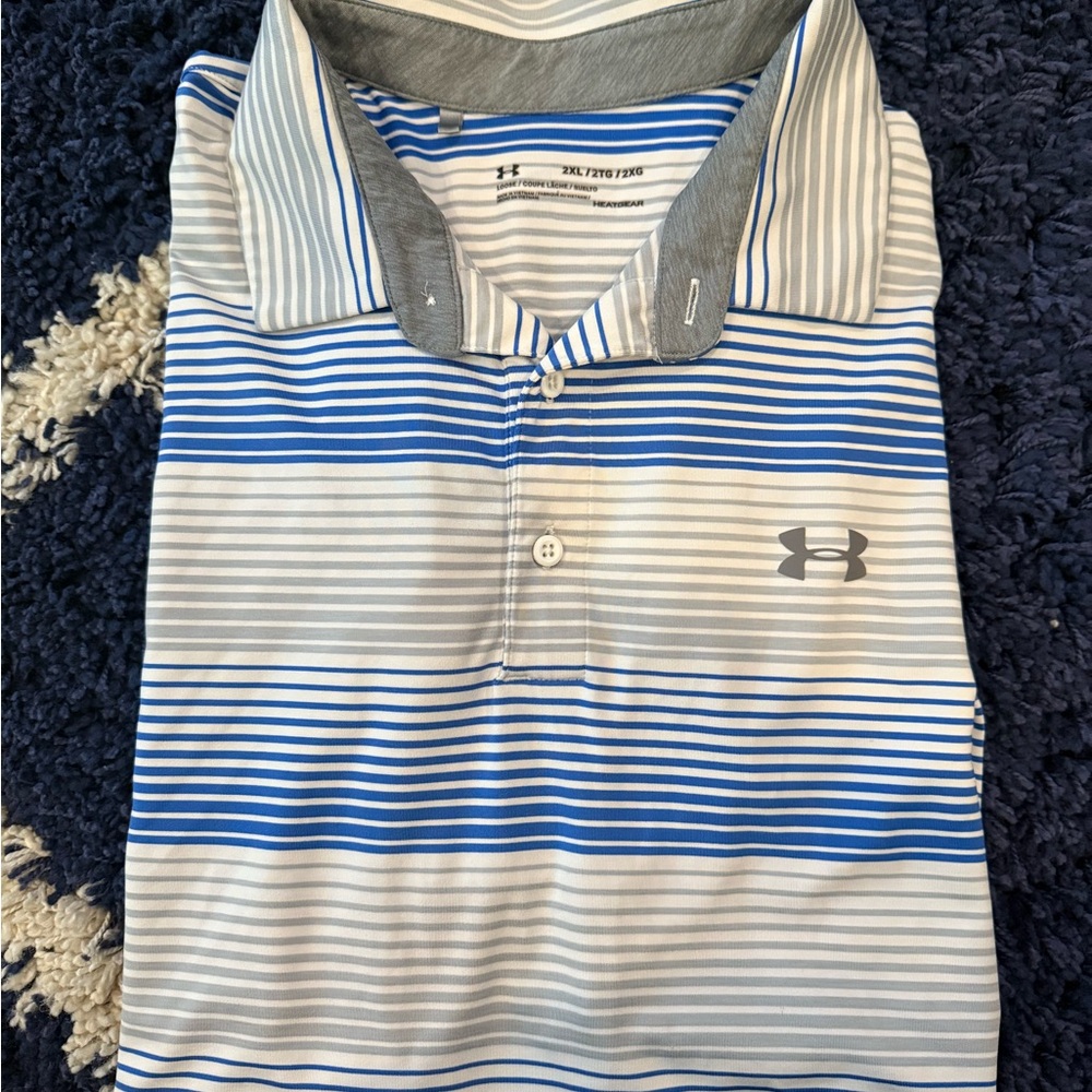 Under Armour Men's Gray and Blue Striped Polo